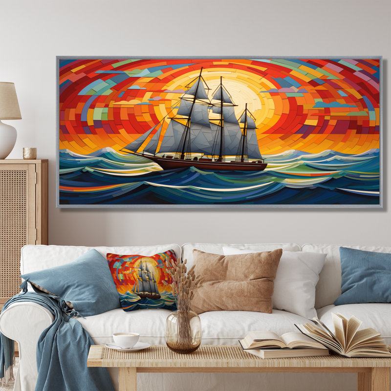 Allix - Bateau, art mural, salon, Encadrement argenté, 12" H x 20" W