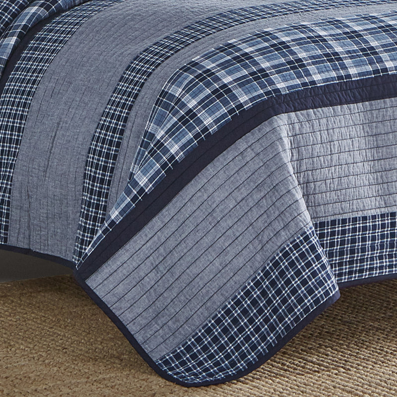 Navy Cotton Reversible Full Quilt Set
