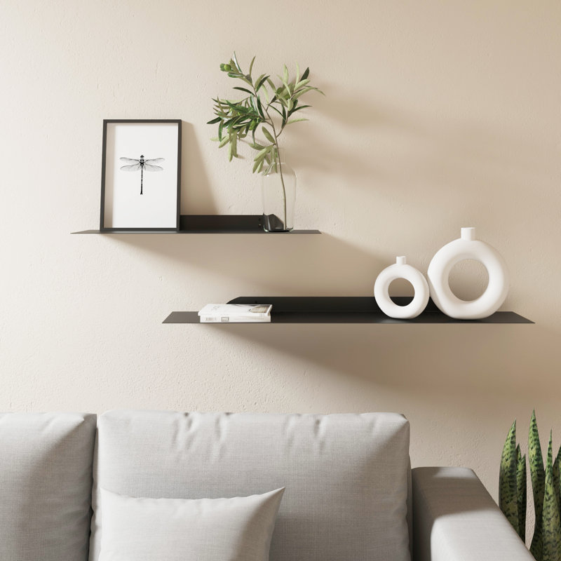 Maja Metal Floating Shelf, 1.75" H x 24" W x 6" D, Black