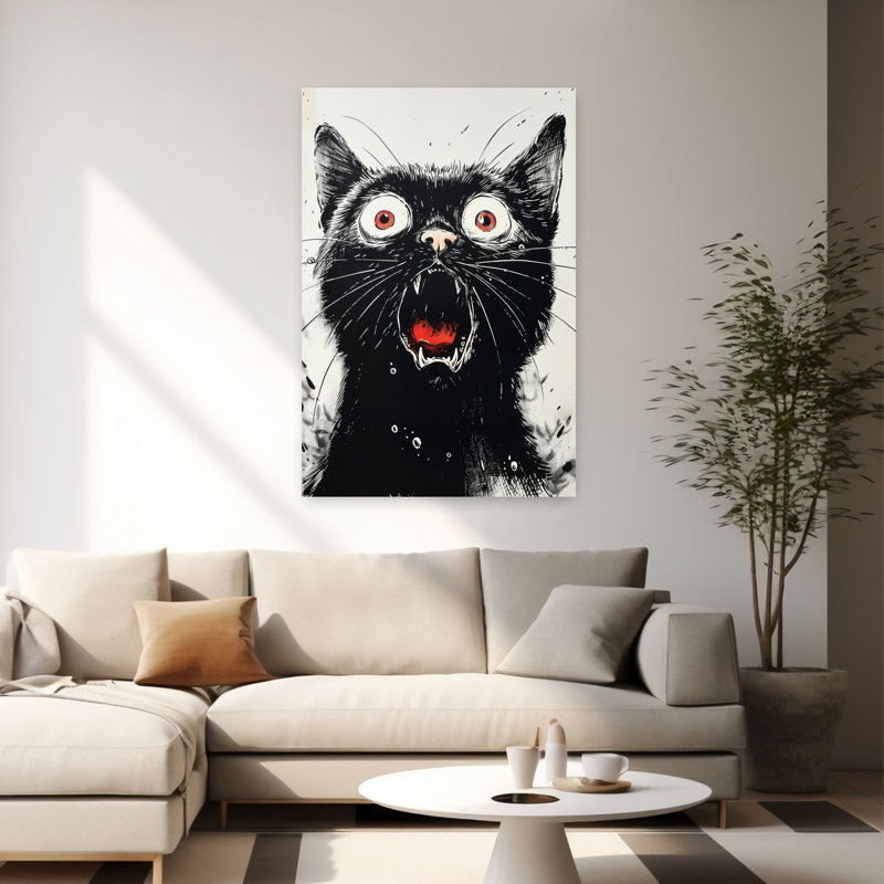 «Screaming Black Cat», art mural contemporain, 60" H x 40" W