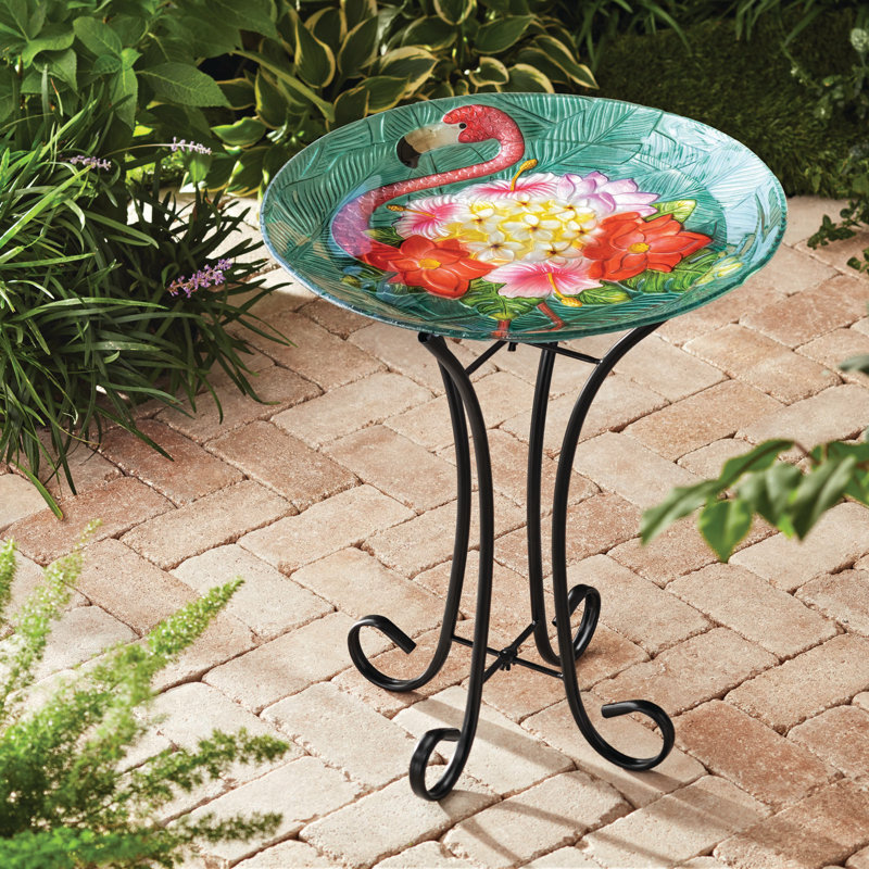 Bain d'oiseaux en verre 17,8 "avec support en métal Teamson Home, multi
