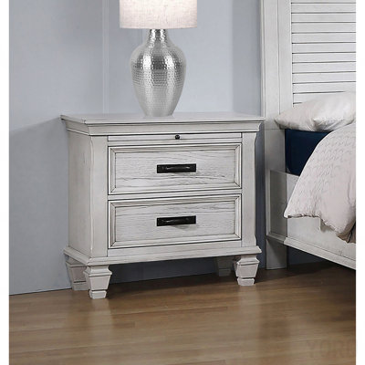 Distressed White 2-Drawer Nightstand