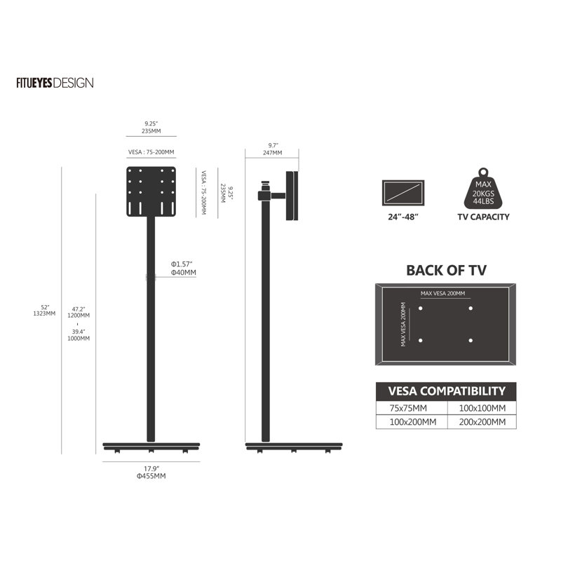 Meuble télé mobile d'angle pour téléviseur de 24 à 48 po, Bronze