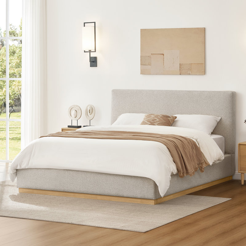 Lit plateforme tapissier Modern Boucle, Avoine, Grand