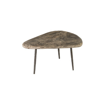 Table basse à sauter en pierre, pierre grise, pieds forgés