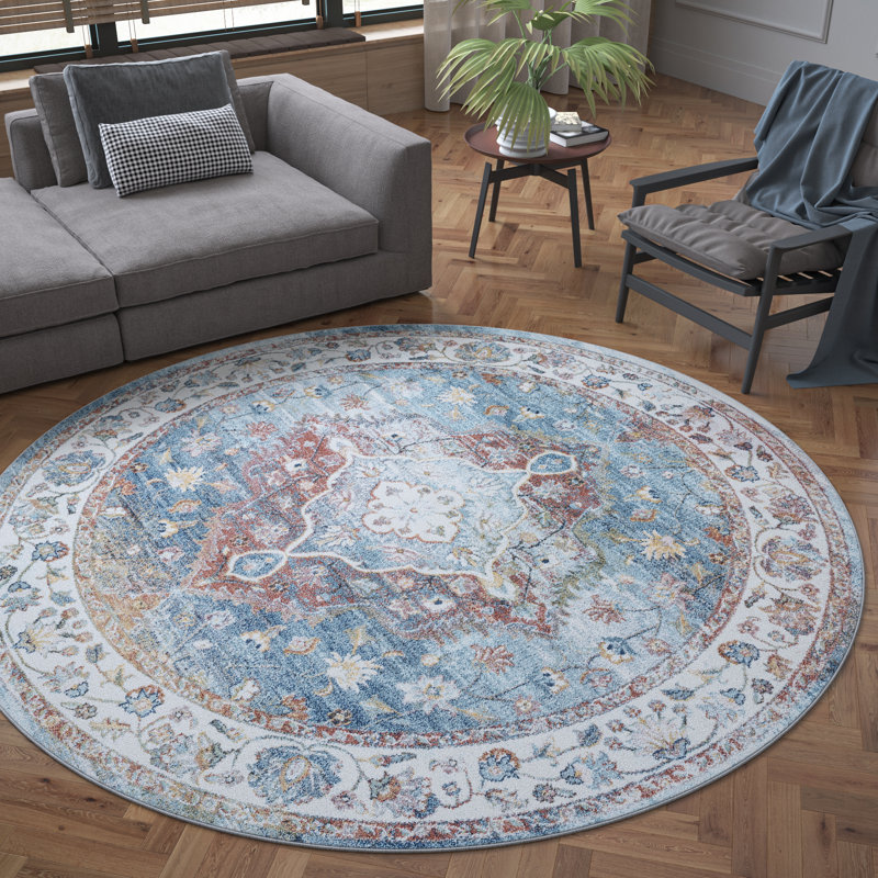 Oriental Chic Farmhouse Blue/Cream Area Rug, Rectangle 5'3" x 7'3"
