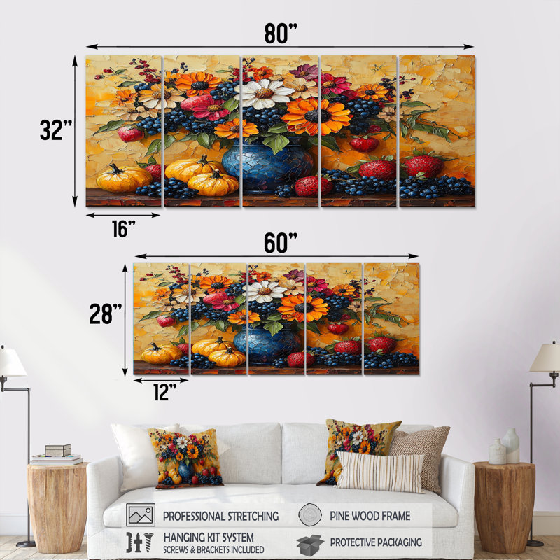 Ensemble de décorations murales orange et bleues, H 32 po x l 80 po