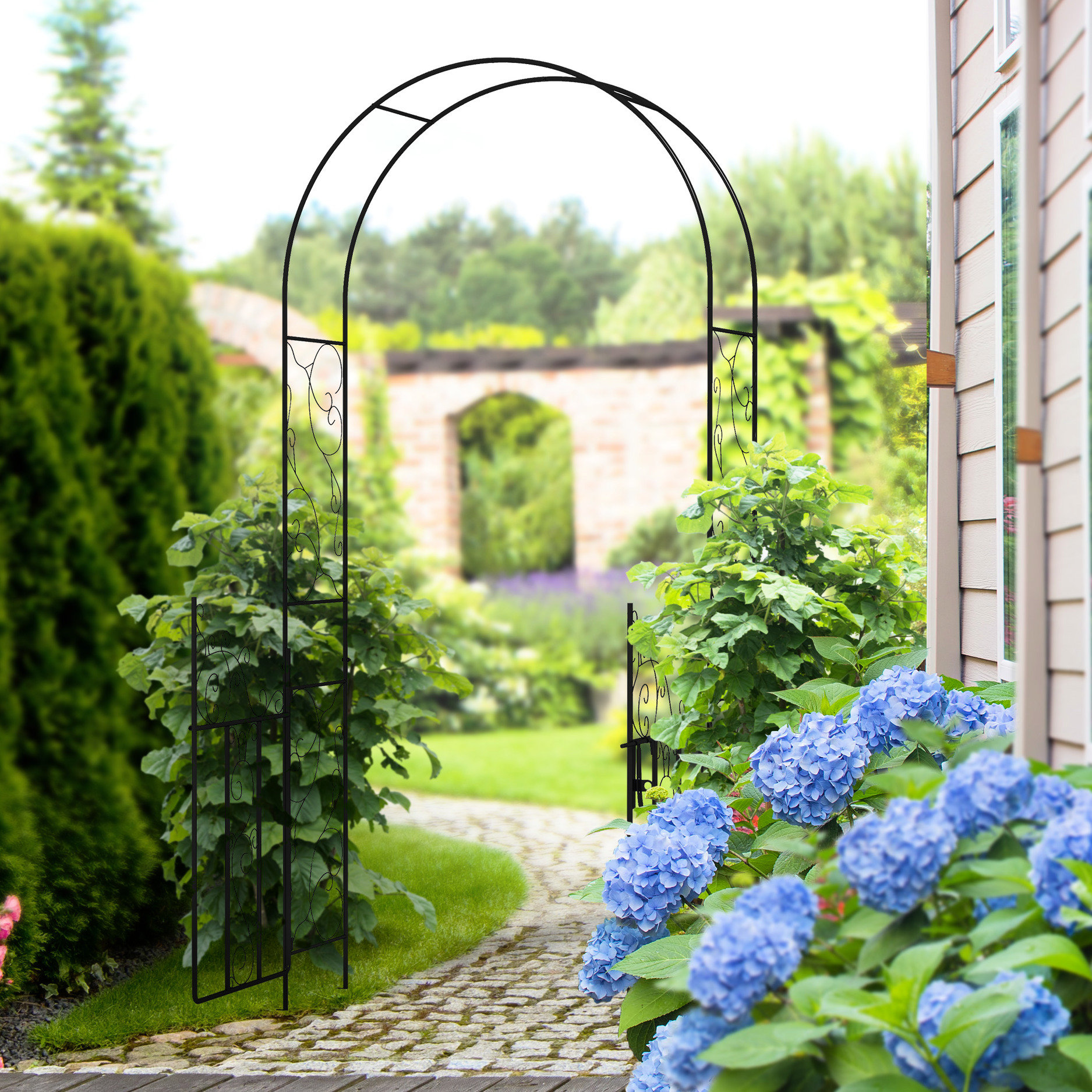 Red Barrel Studio® Metal Garden Arch With Gate - Black. Ideal For ...