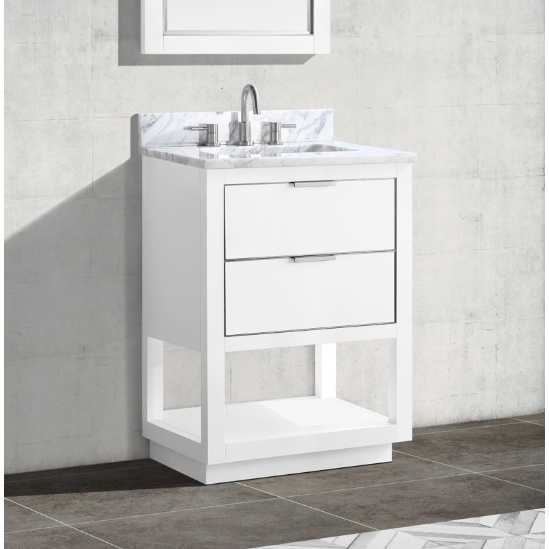 Allie 25" Single Bathroom Vanity Set, Gray Quartz/Gold, White