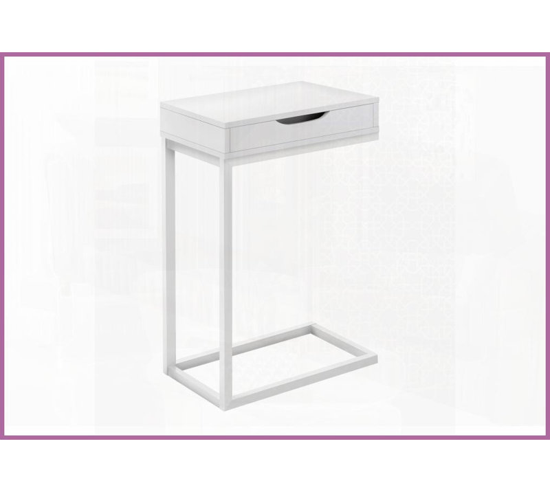 Table basse en forme de C avec tiroir de rangement, stratifié blanc et amp; Métal pour la vie Chambre à coucher