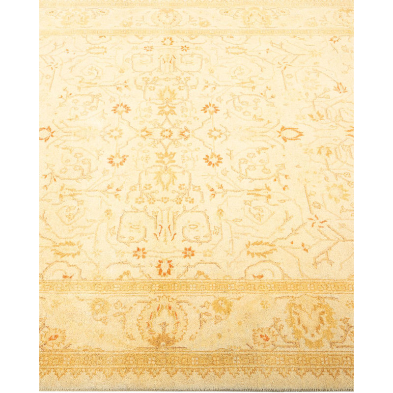 Tapis unique ivoire / brun noué à la main Tyrece Mogul 4 pi 1 po x 6 pi 4 po