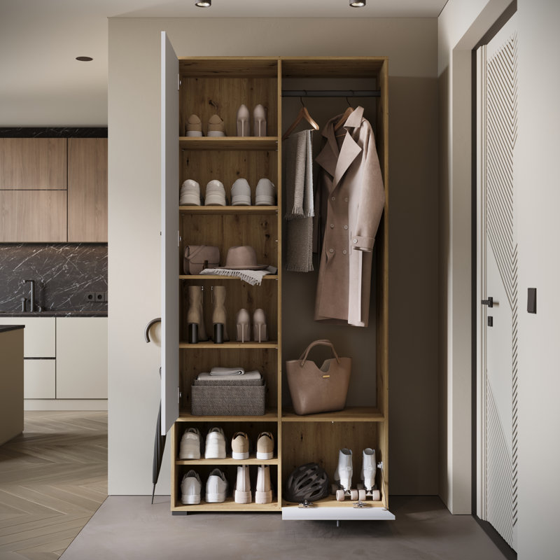 Hall Tree 90cm Wide with Shoe Storage, Brown;White