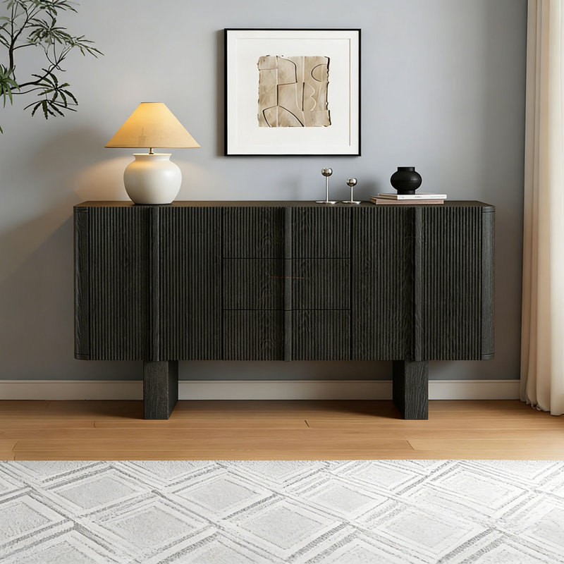 Buffet simple et spacieux, H 33,46 po x l 70,86 po x P 17,71 po, Black