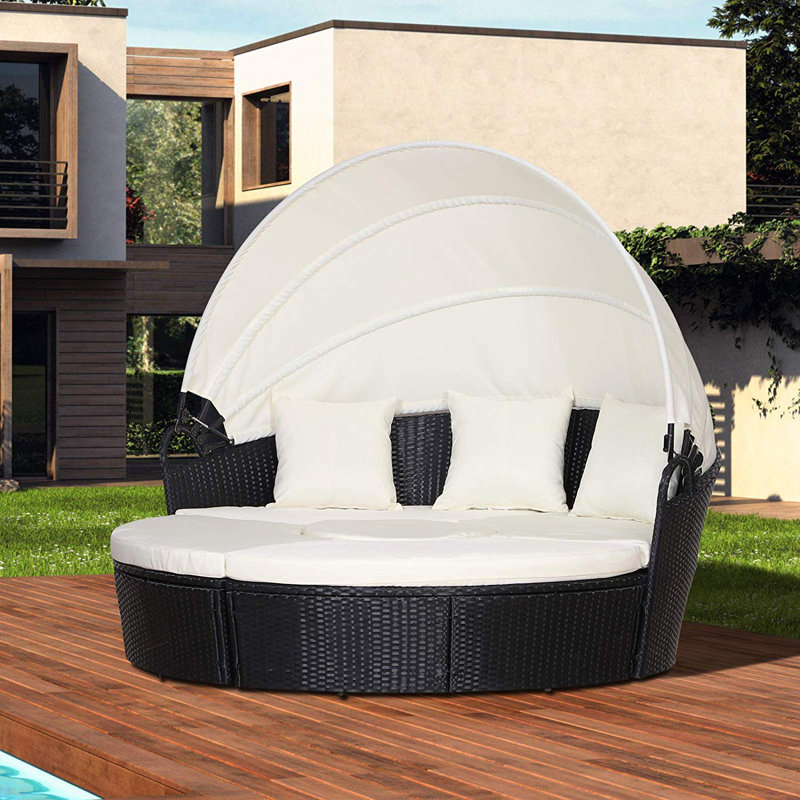 Hoffer 175cm Wide Iron Patio Daybed with Cushions, Black