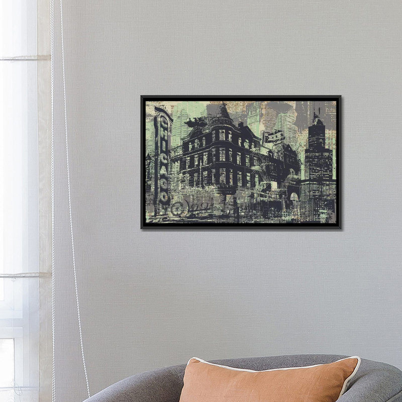 Chi-Town, impression sur toile tendue, H 18 po x l 26 po x P 1,5 po, Toile avec cadre noir, Pas de tapis
