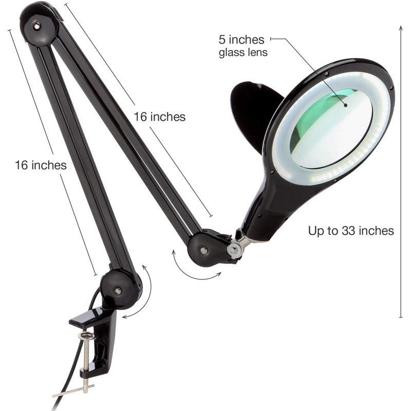 Lightview Pro 33 in. Adjustable Swing Arm Integrated 2.25X Magnifying LED Desk Clamp Lamp