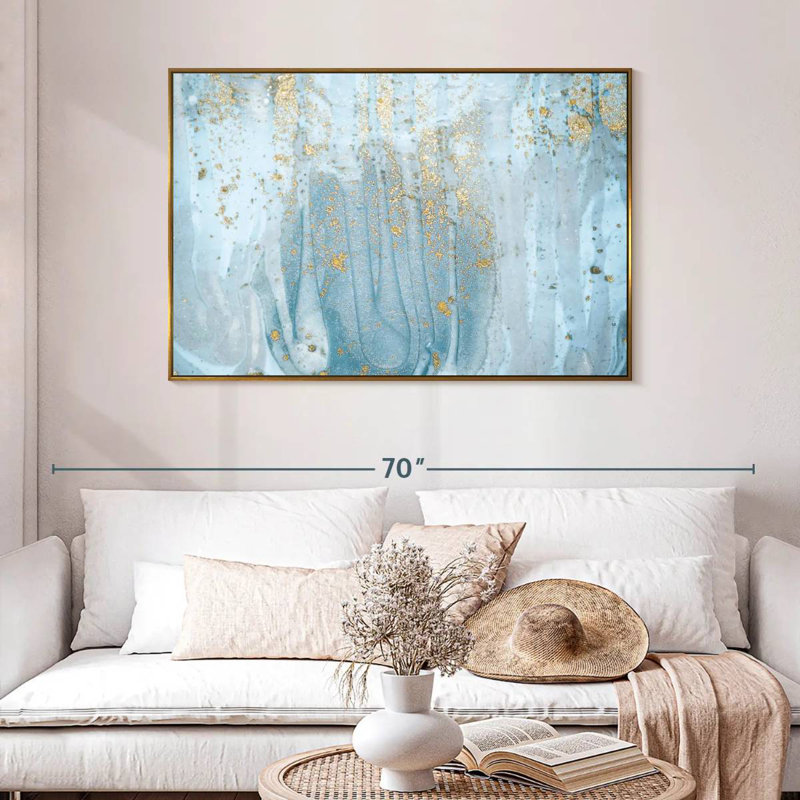 Giard bleu clair, 46 po x 31 po, Cadre flottant doré