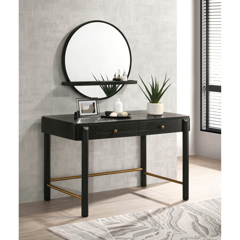 Black 2-Drawer Vanity Desk Makeup Table For Bedroom