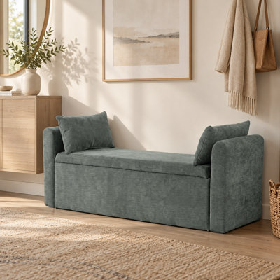 Banc de rangement avec repose-pieds 54 po avec 2 coussins, vert