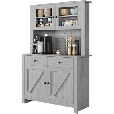 Garde-manger Farmhouse, garde-manger avec support à micro-ondes, buffet rustique avec porte coulissante, armoire autoportante avec tablettes pour la salle à manger