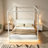 Wood LED Canopy Bed ,Canopy Platform Bed With Support Slats, No Box Spring Needed, White-2145301694