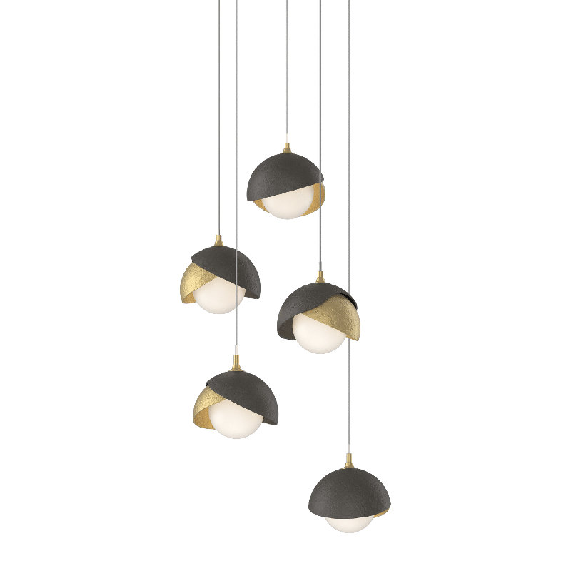 Brooklyn 5 - Light Cluster Geometric Pendant, Modern Brass, Long: 15" to 130", Vintage Platinum