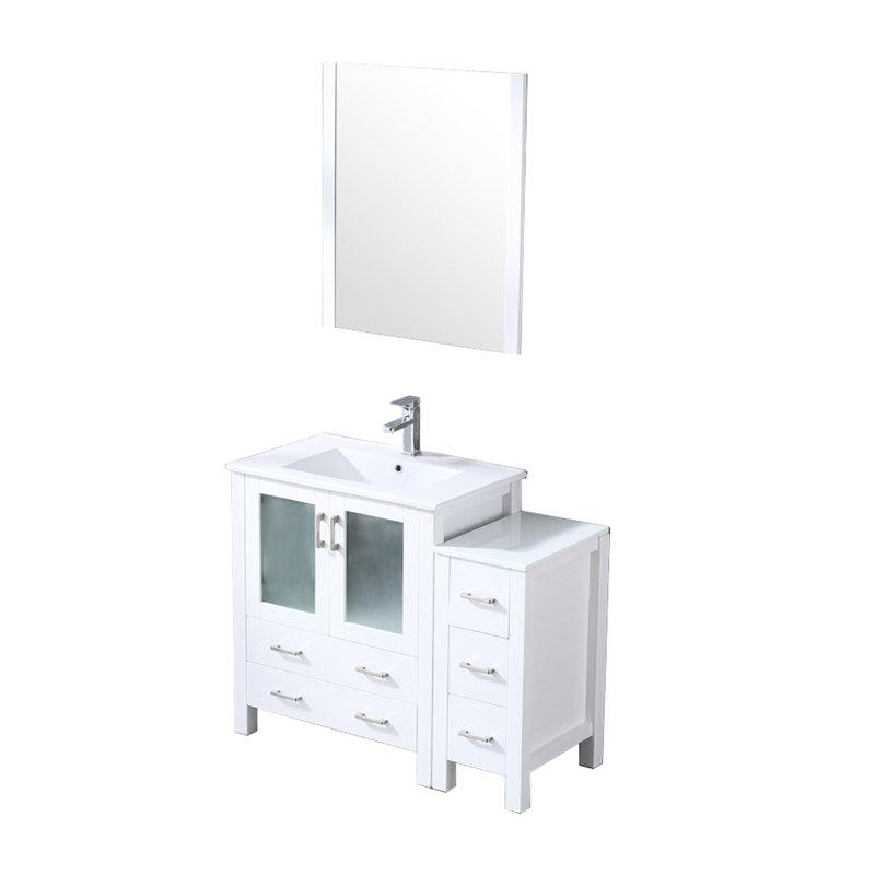 42 po Meuble-lavabo de salle de bain blanc, armoire latérale, comptoir en céramique, robinet, miroir 28 po - To Damage and Scratches