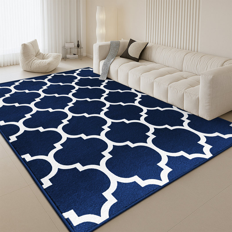 Aspire Homeware Navy Geometric Area Rug Modern Trellis Indoor Carpet, Rectangle 200 x 290 cm