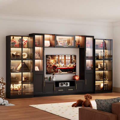 94.5" W Entertainment Center & 2 Display Cabinet For Tvs Up To 70"