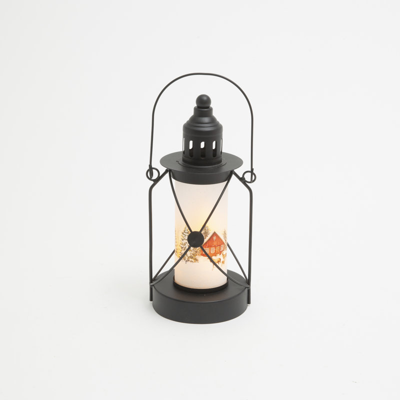 Lanterne lumineuse de Noël en métal et en verre à piles H 12,8 po Woodland