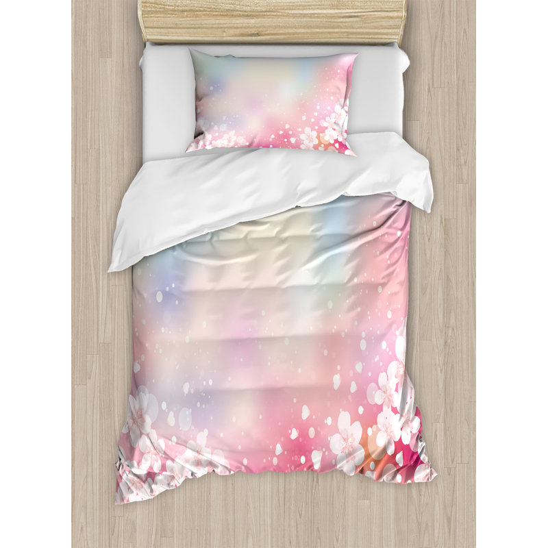Pastel Pink and Blue Sakura Twin Duvet Cover Set