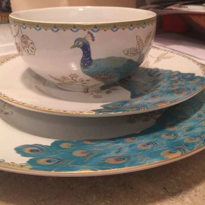 222 Fifth Peacock Garden 16-Piece Blue Porcelain Dinnerware Set - Service For  4, Gold Peacock Design & Reviews | Wayfair