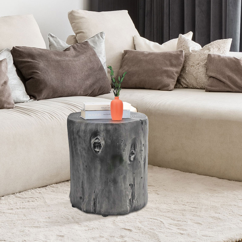 Table de bout en souche d'arbre, gris