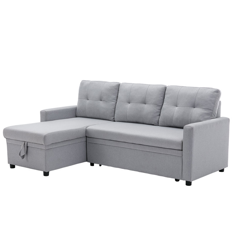 209Cm Linen Square Arms Sofa Bed, Light Grey