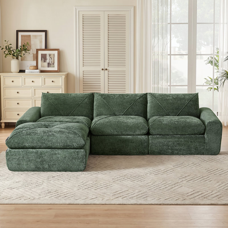 Canapés modulaires Boneless, Chenille verte, H 30 po x l 119 po x P 71 po