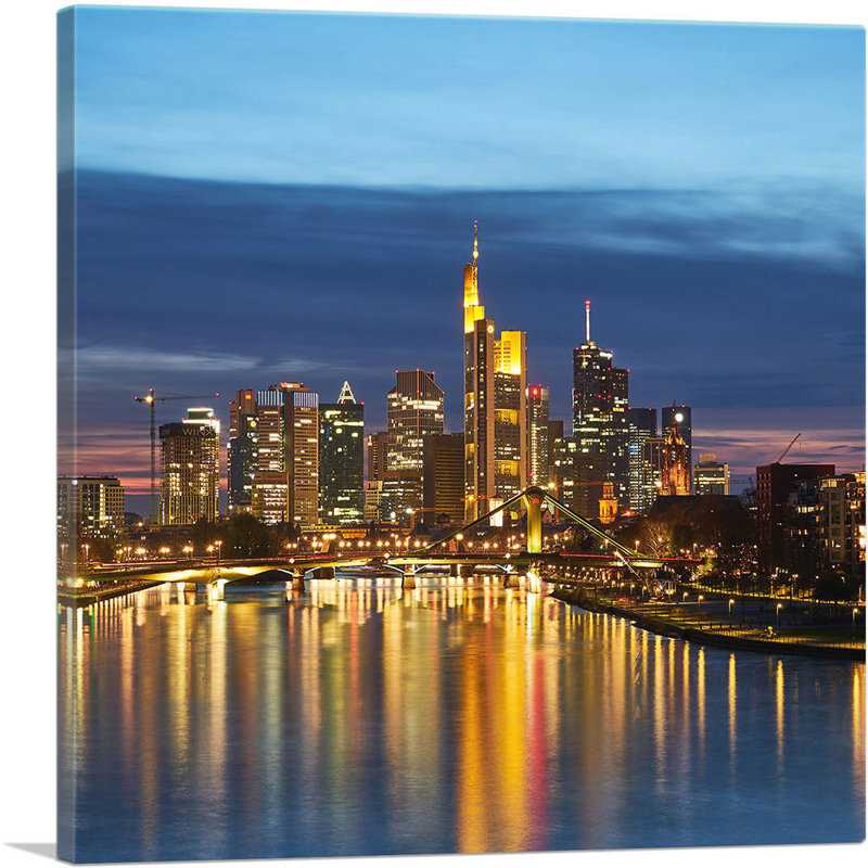 Francfort, Allemagne, coucher de soleil, impression sur toile tendue, H 18 po x l 18 po x P 0,75 po