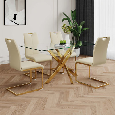 Chaises de salle à manger modernes rembourrées en polyuréthane avec pieds en métal doré, idéales pour la cuisine, le salon, la chambre à coucher et la salle à manger, ensemble de 2