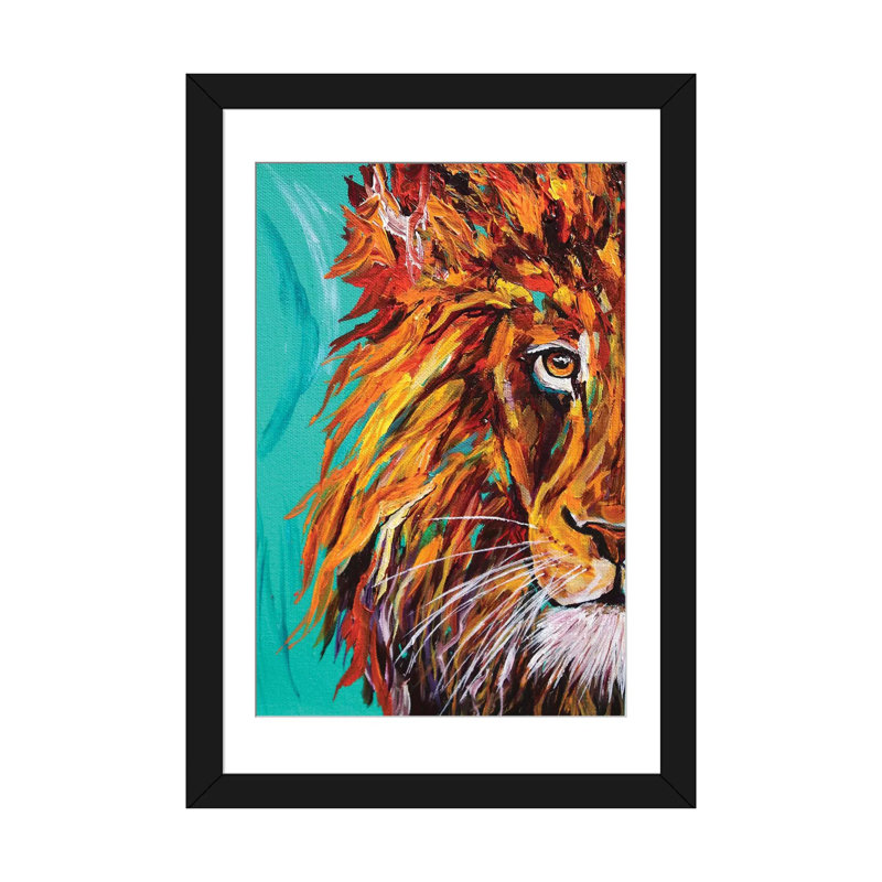 « lion i », impression sur toile, Papier d'art encadré noir, Blanc, H 32 po x l 24 po x P 1 po