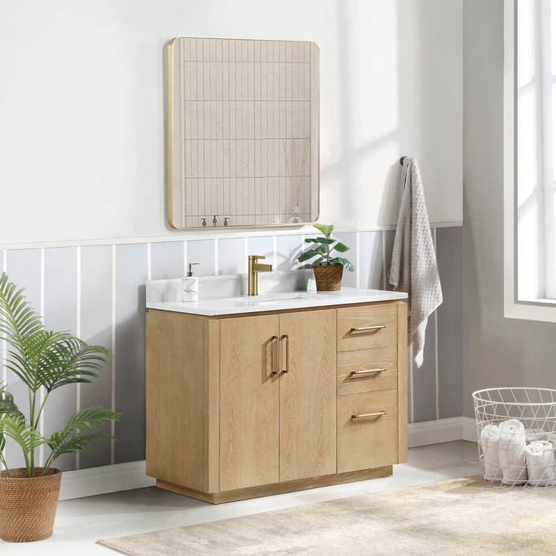 Meuble-lavabo simple 42 po Cloverfield, Or, Gris cendré délavé