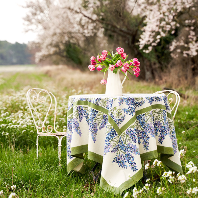 Wisteria Handmade Floral Tablecloth, 71" x 71", Blue/Green