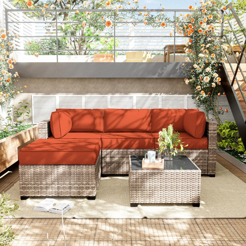 9-Piece Outdoor Replacement Cushion Set Seat/Back Cushion (Set Of 3 Seats , 5 Backs,  1 Footrest), Orange