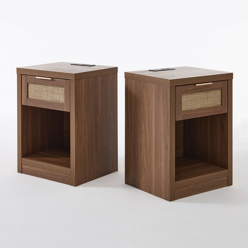 Table de chevet 1 tiroir en bois manufacturé à 2 tiroirs Dearbhaile H (ensemble de 2), Noyer spécial