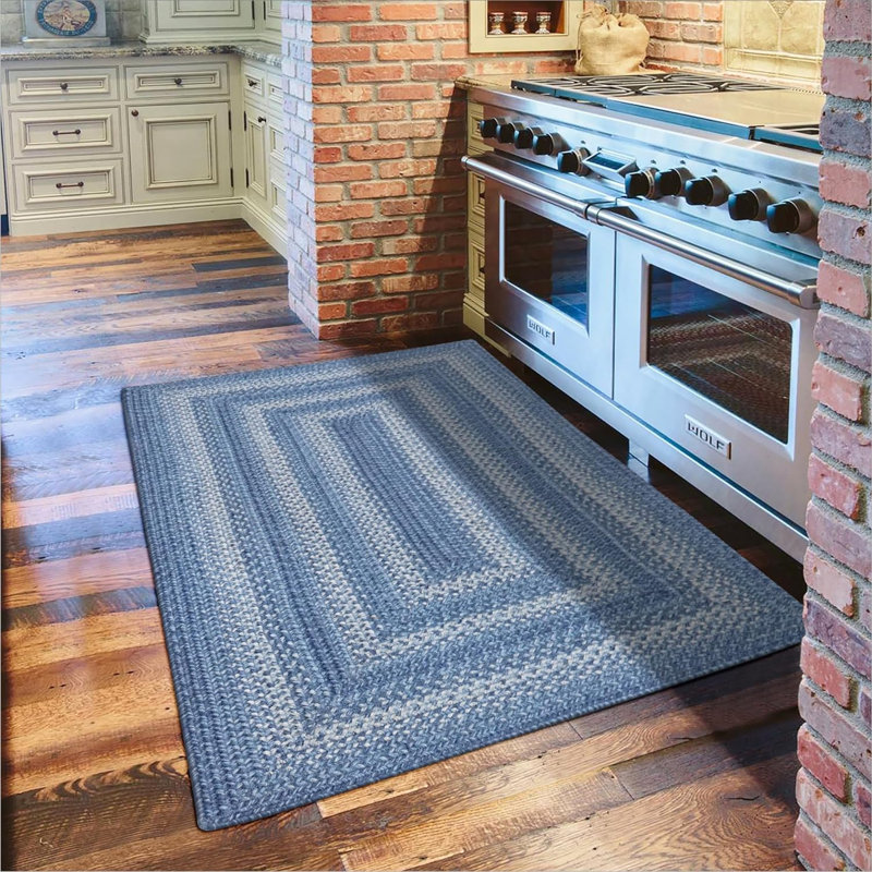 Tapis bleu réversible en jute tressé Damell, Rectangle 2 pi 3 po x 3 pi 9 po