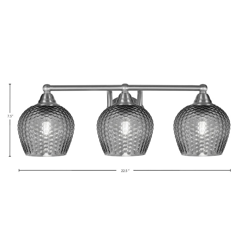 Barre d'éclairage de salle de bain 3 lumières Allexus, H 7,5 po x l 22,5 po x P 8 po, Nickel brossé, Trois lumières