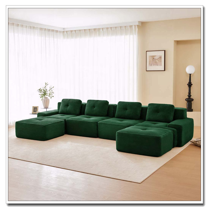 Canapé moderne en velours côtelé, Vert - 4 sièges + 2 chaises