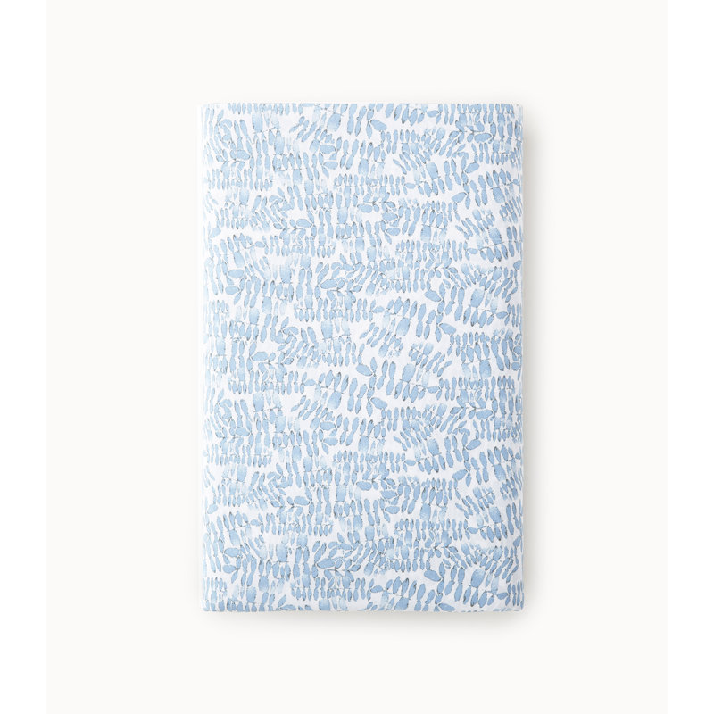 Fern 200 Thread Count Floral Pima Cotton Percale Flat Sheet, White/Denim, Queen Flat Sheet