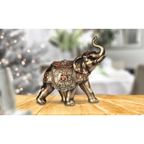 Large Size Superbly Decorated Elephant - Brass Statue - Color Natural Brass  Color