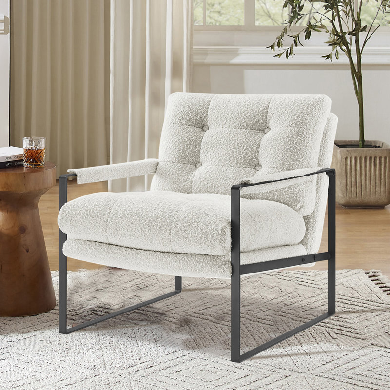 Fauteuil l 27,95 po avec dossier boutonné Gander, Boucle blanc