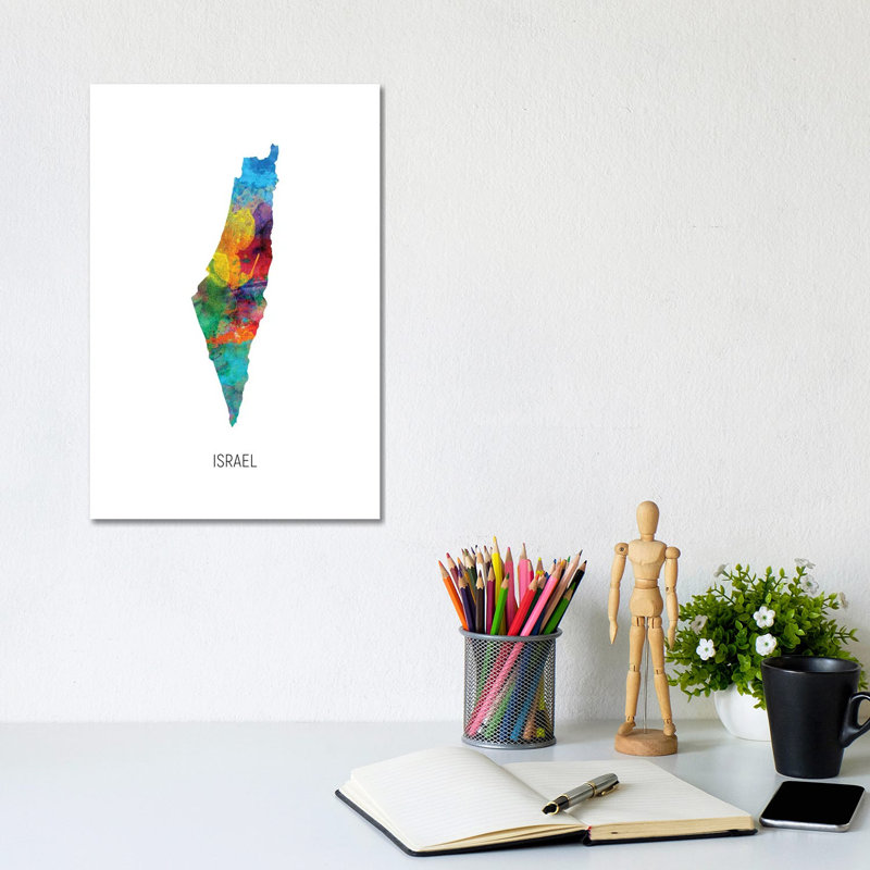 Israel Map by Michael Tompsett - Wrapped Canvas Print, 20.32 cm H x 30.48 cm W