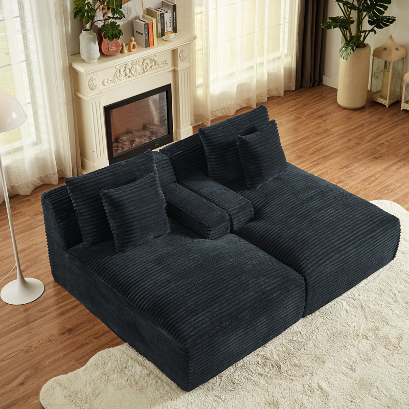 Chaise longue double compressible en velours côtelé gris foncé à 2 places avec rembourrage à ressort pour la lecture dans la chambre à coucher